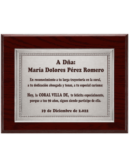 Placa Homenaje Aluminio Marco Perlado -  P-2111 ( Grabado Incluido)