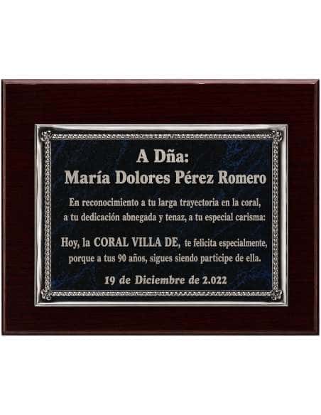 Placa Homenaje Aluminio Esmaltado Azul Con Borde Brillo-  P-2094 ( Grabado Incluido)