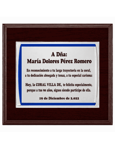 Placa Homenaje Aluminio Mate detalle Azul -...