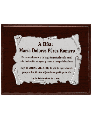Placa Homenaje Aluminio Forma Pergamino Mate (...