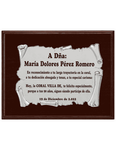 Placa Homenaje Aluminio Forma Pergamino Mate ( Grabado Incluido)