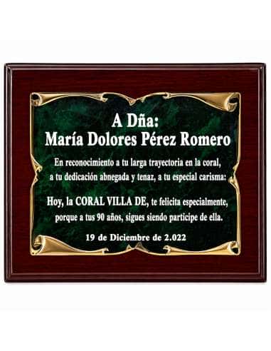 Placa Homenaje Aluminio Pergamino Dorado Fondo...