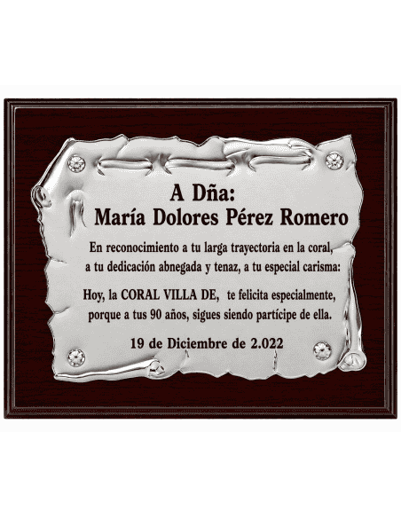 Placa Homenaje Aluminio Pergamino - P-2102 ( Grabado Incluido)