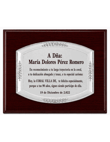 Placa Homenaje Aluminio Bandeja con Laureles -...