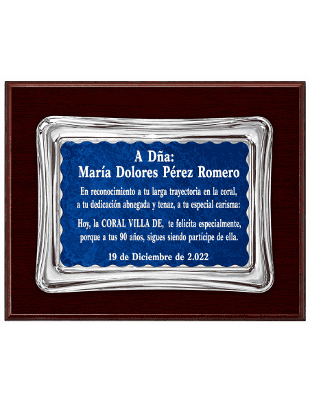 Placa Homenaje Aluminio doble Chapa con Forma Pergamino Azul - P-0005 ( Grabado Incluido)