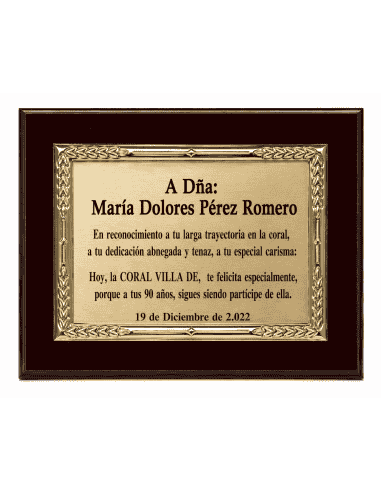 Placa Homenaje Aluminio Dorado con Espigas de...
