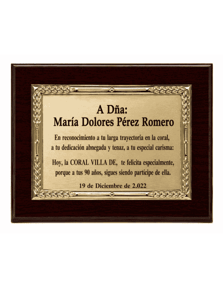 Placa Homenaje Aluminio Dorado con Espigas de Trigo - P-0001 ( Grabado Incluido)