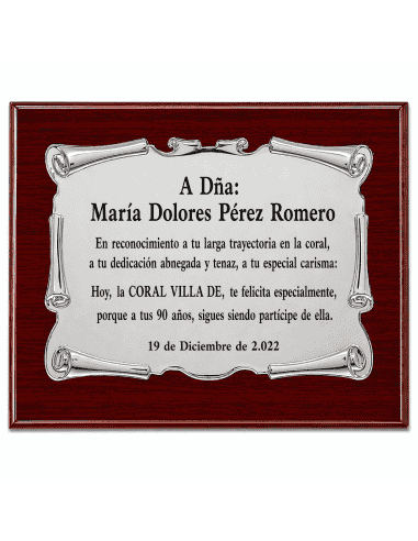 Placa Homenaje Aluminio con Forma de Pergamino...
