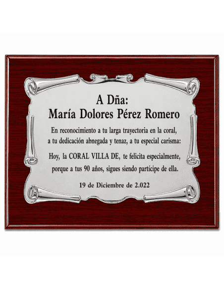 Placa Homenaje Aluminio con Forma de Pergamino - P-2143 ( Grabado Incluido)