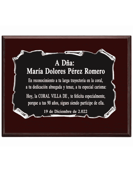 Placa Homenaje Aluminio Plateado lacado en Negro - P-2047 ( Grabado Incluido)