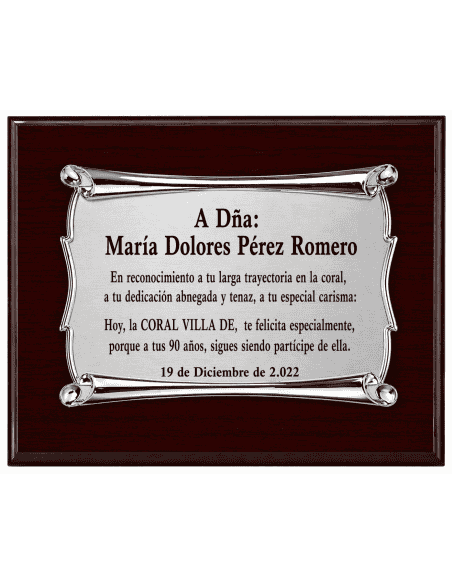 Placa Homenaje Aluminio Pergamino - P-2062 ( Grabado Incluido)