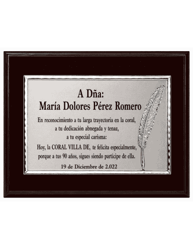 Placa Homenaje Plata Bilaminada Pluma - P-2027...
