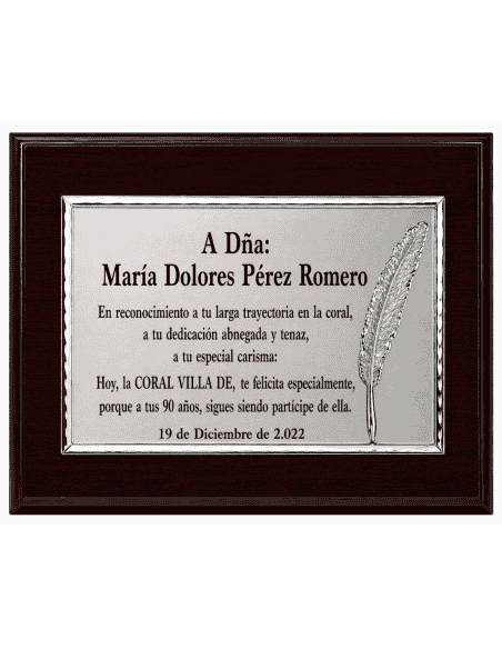 Placa Homenaje Plata Bilaminada Pluma - P-2027 (Grabado incluido)