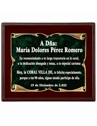 Placa Homenaje Aluminio Pergamino Dorado Fondo...