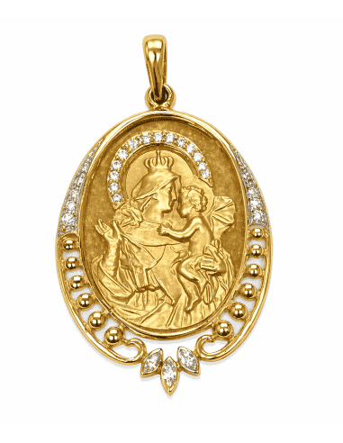 Medalla Virgen de Loreto cerco circonitas - Oro Amarillo 18k