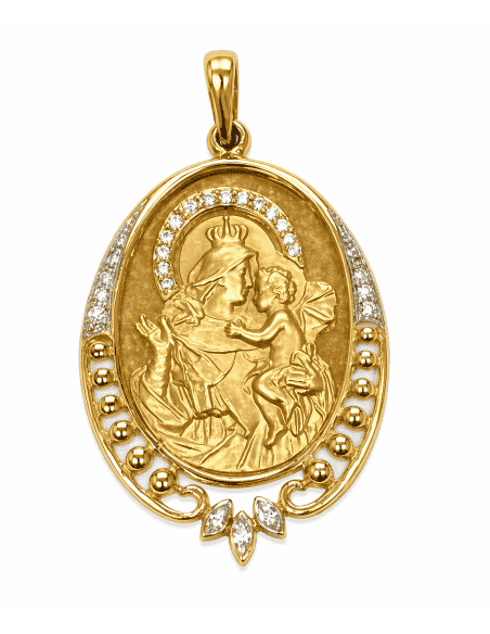 Medalla Virgen de Loreto cerco circonitas - Oro Amarillo 18k