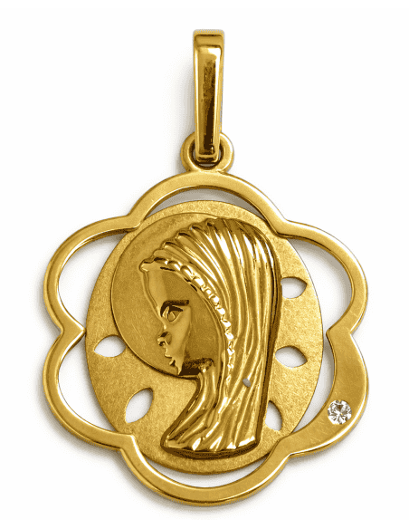 Medalla Virgen Niña con circonita - Oro Amarillo 18K