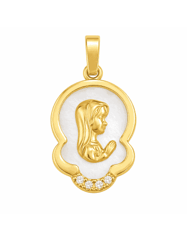 Medalla Virgen Niña con circonita - Oro amarillo 18K