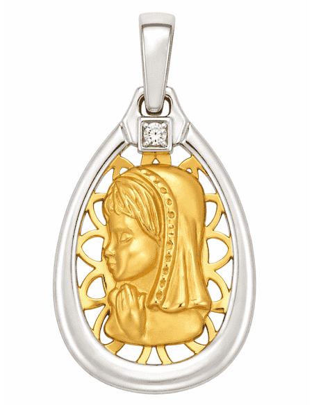 Medalla Virgen Niña con circonita - Oro Amarillo y Blanco 18K