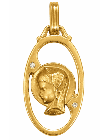 Medalla Virgen Niña con 2 Circonitas - Oro Amarillo 18K