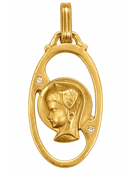 Medalla Virgen Niña con 2 Circonitas - Oro Amarillo 18K