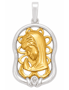 Medalla Virgen Niña con circonita -  Oro Amarillo y Blanco 18K