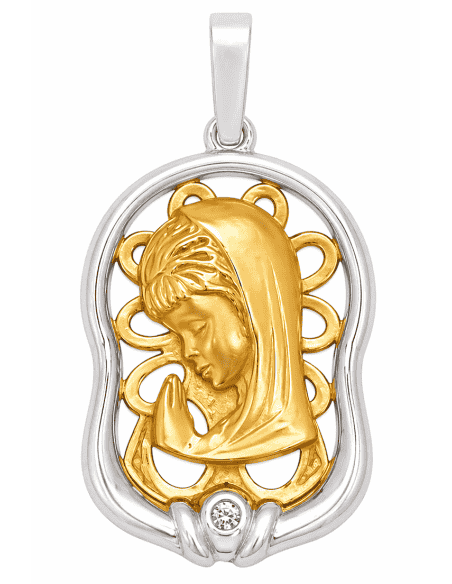 Medalla Virgen Niña con circonita -  Oro Amarillo y Blanco 18K