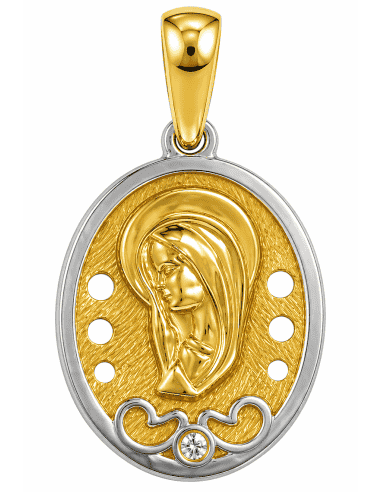 Medalla Virgen Niña  - Oro Amarillo y Blanco 18k