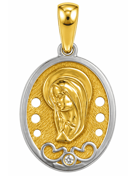 Medalla Virgen Niña  - Oro Amarillo y Blanco 18k