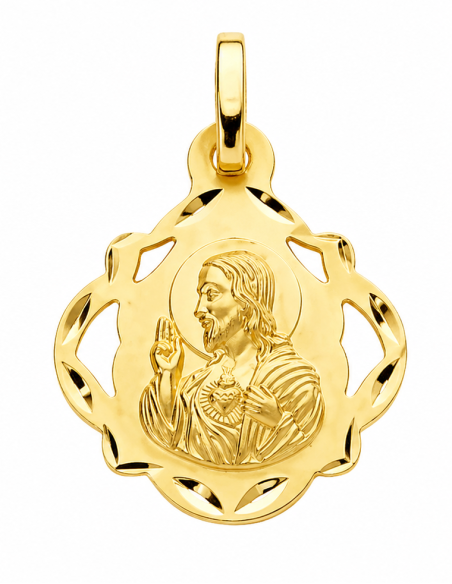 Medalla escapulario con forma Virgen del Carmen y corazón de jesús - Oro Amarillo 18k