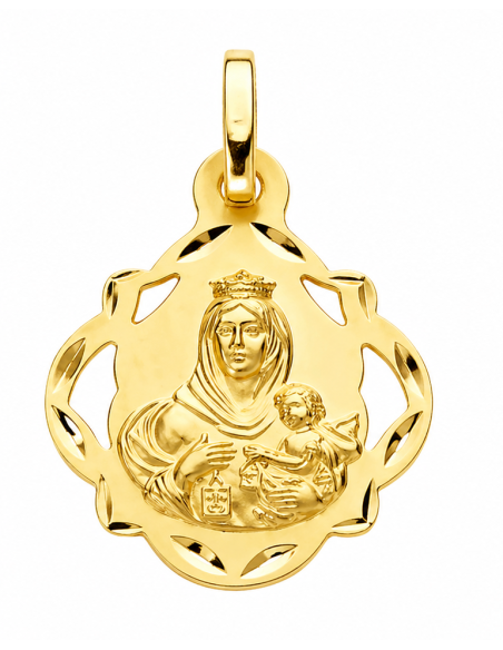 Medalla escapulario con forma Virgen del Carmen y corazón de jesús - Oro Amarillo 18k
