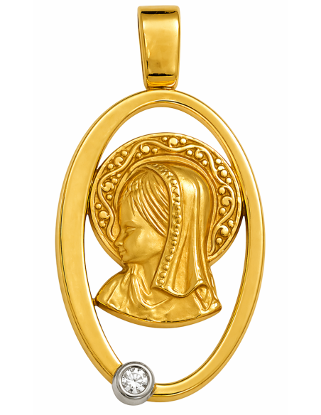 Medalla Virgen Niña con circonita - Oro Amarillo 18K