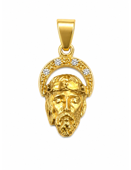 Colgante Cabeza de Cristo con Circonitas - Oro Amarillo 18K