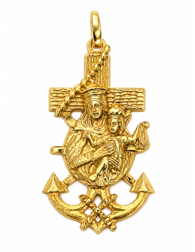 Colgante Cruz del Mar con Virgen del Carmen - Oro Amarillo 18K