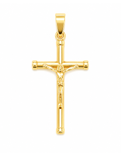 Colgante Cruz Clásica Tubo con Cristo - Oro Amarillo 18K
