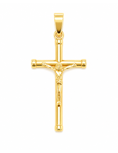 Colgante Cruz Clásica Tubo con Cristo - Oro Amarillo 18K