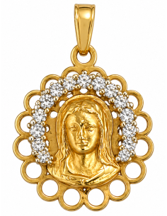 Medalla Virgen Niña Cerco Circonitas - Oro Amarillo 18K