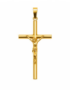 Colgante Cruz Clásica Tubo con Cristo - Oro Amarillo 18K