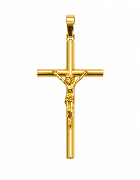 Colgante Cruz Clásica Tubo con Cristo - Oro Amarillo 18K