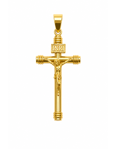 Colgante Cruz Clásica Tubo con Cristo - Oro Amarillo 18K