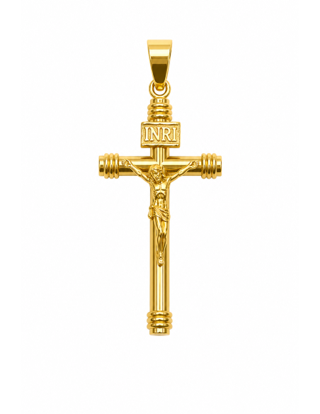 Colgante Cruz Clásica Tubo con Cristo - Oro Amarillo 18K