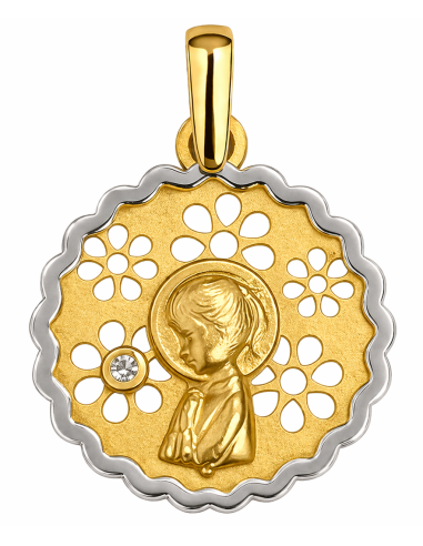 Medalla Virgen Niña con Circonita - Oro Amarillo 18K