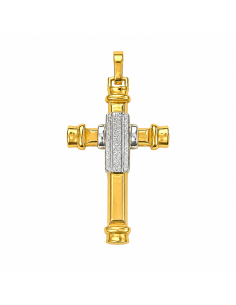 Colgante Cruz  de Oro Bicolor - Oro Blanco y Amarillo 18 K