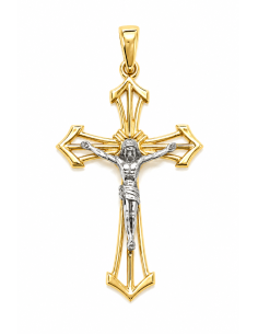 Colgante Cruz  de Oro Bicolor - Oro Blanco y Amarillo 18 K
