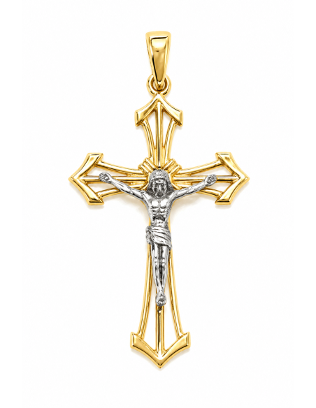 Colgante Cruz  de Oro Bicolor - Oro Blanco y Amarillo 18 K