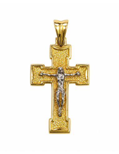 Colgante Cruz  de Oro Bicolor - Oro Blanco y Amarillo 18 K