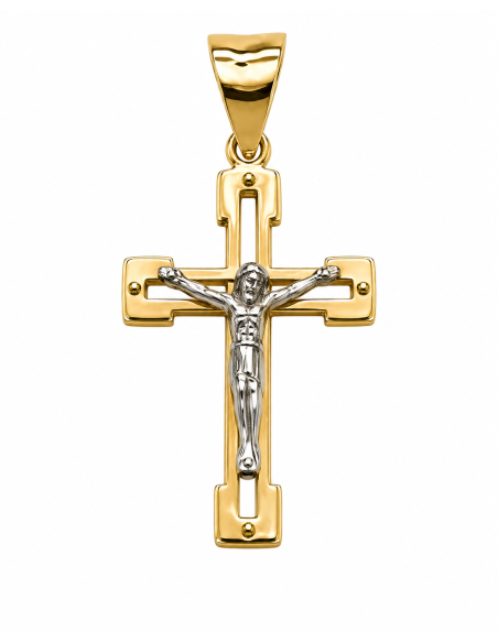Colgante Cruz  de Oro Bicolor - Oro Blanco y Amarillo 18 K