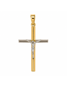 Colgante Cruz  de Oro Bicolor - Oro Blanco y Amarillo 18 K