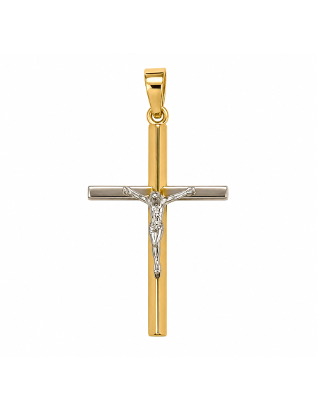 Colgante Cruz  de Oro Bicolor - Oro Blanco y Amarillo 18 K
