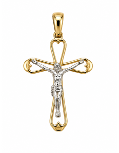 Colgante Cruz  de Oro Bicolor - Oro Blanco y Amarillo 18 K